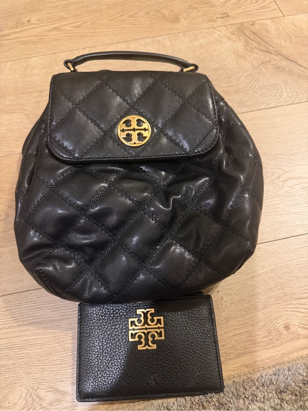 Tory Burch Black Quilted Leather Backpack with Gold-Tone Logo